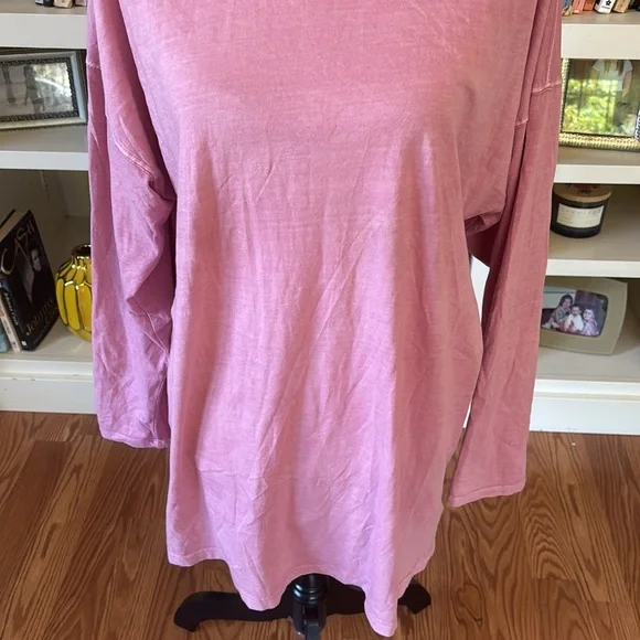 Free People We The Free Long Sleeve  Mock Neck Pink Oversized T Shirt Size Large - Picture 3 of 12